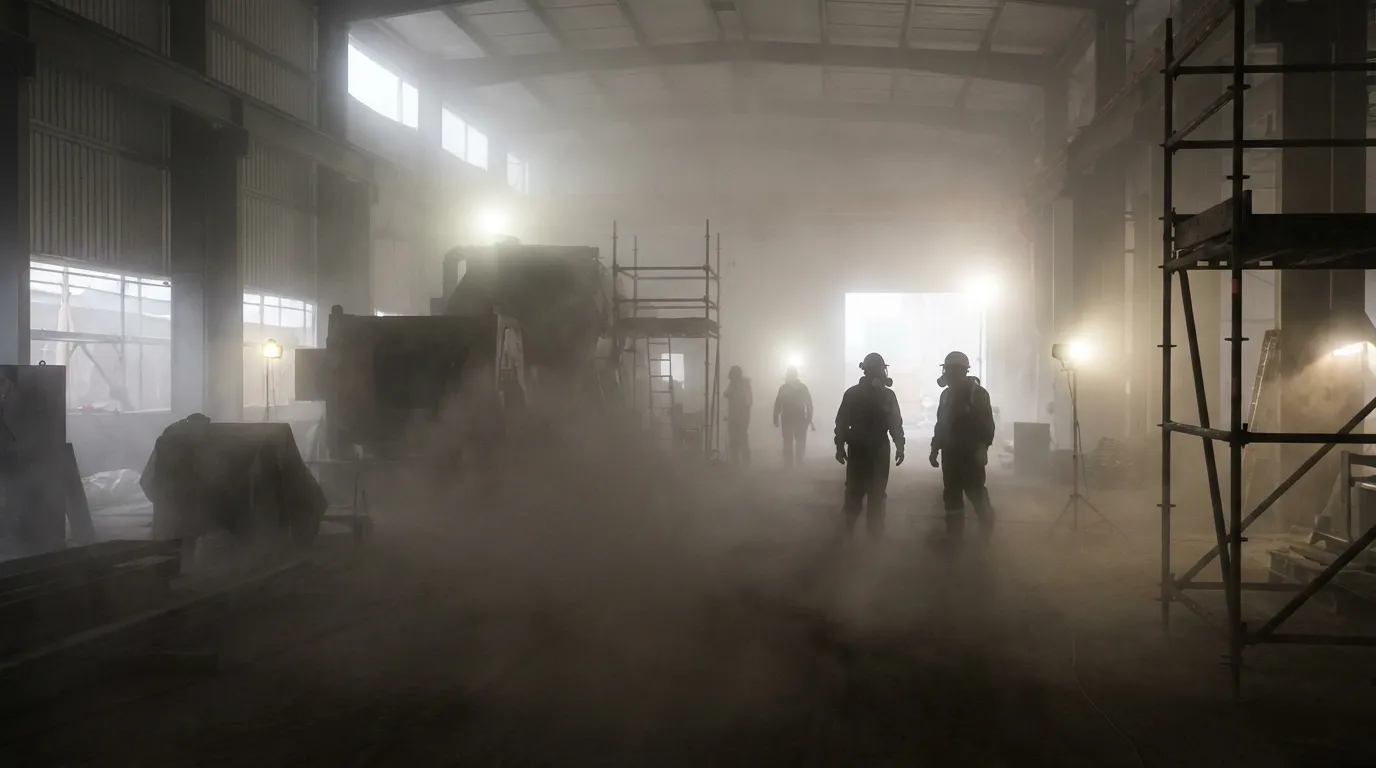 Verstaubte Baustelle mit schlechter Sicht